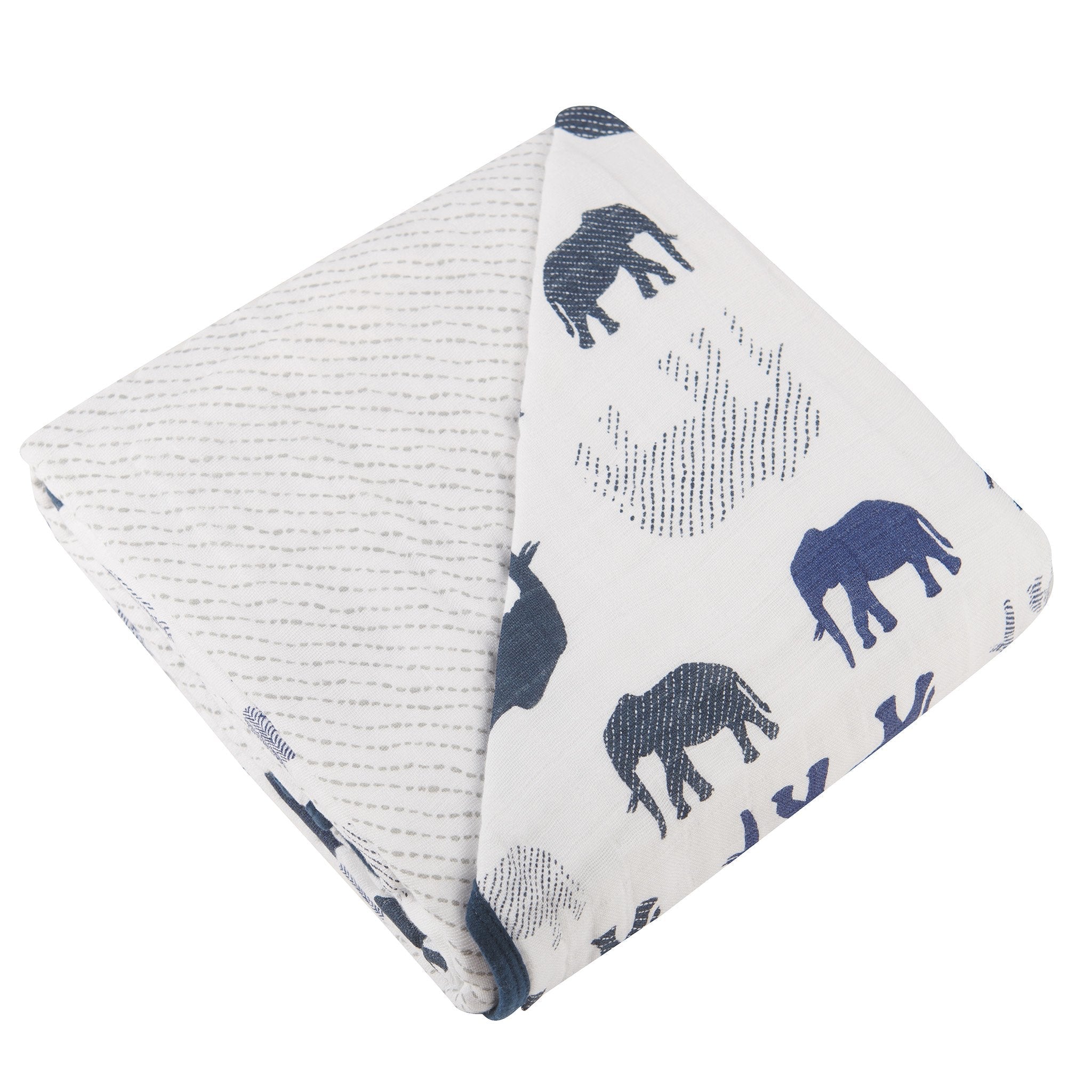Blue Elephant and Spotted Wave Cotton Muslin Blanket