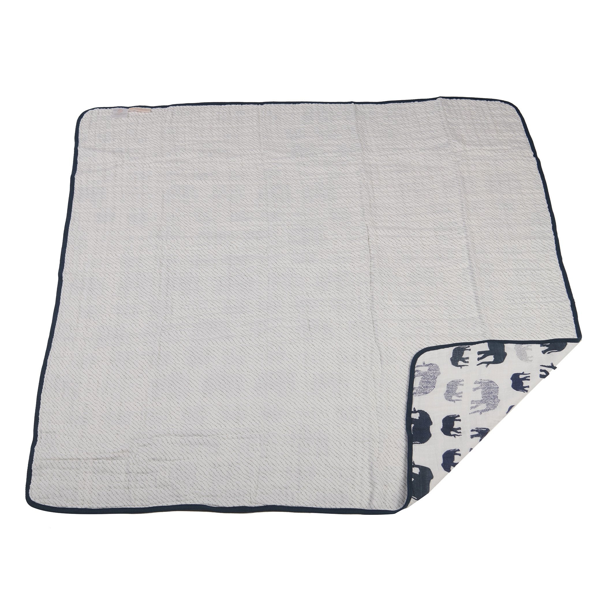 Blue Elephant and Spotted Wave Cotton Muslin Blanket