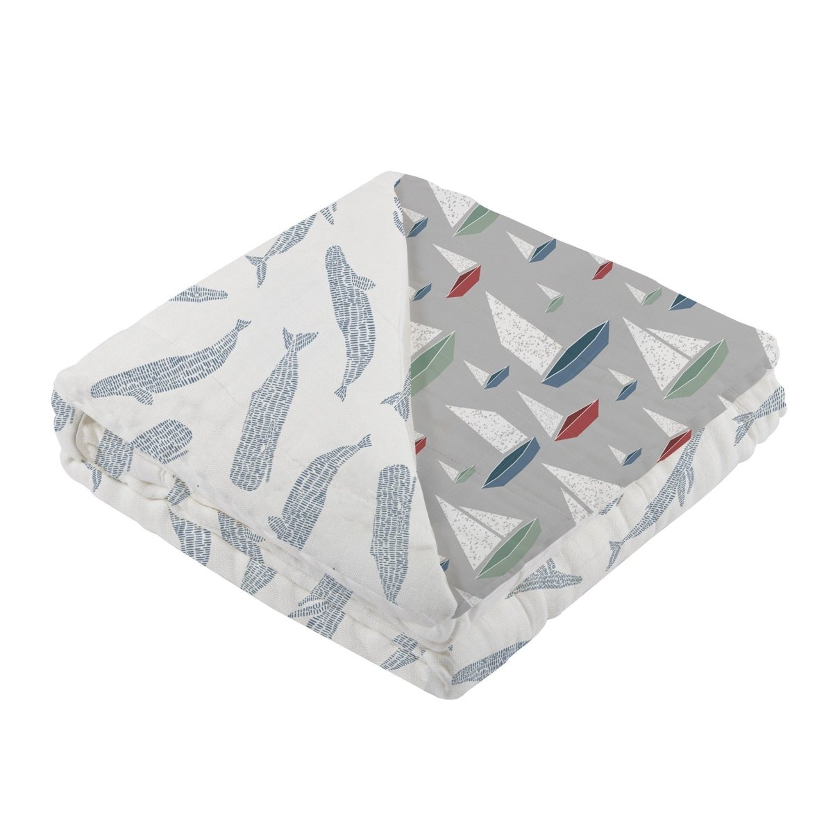 Blue Shadow Whales and Marina Sailboats Bamboo Blanket - Babies Mall