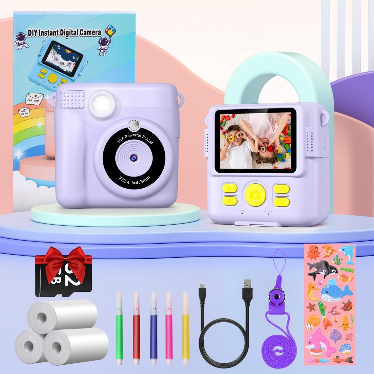 Instant Kids Camera with 2.4” Screen, 1080P, 32GB & Printing Paper - Babies Mall