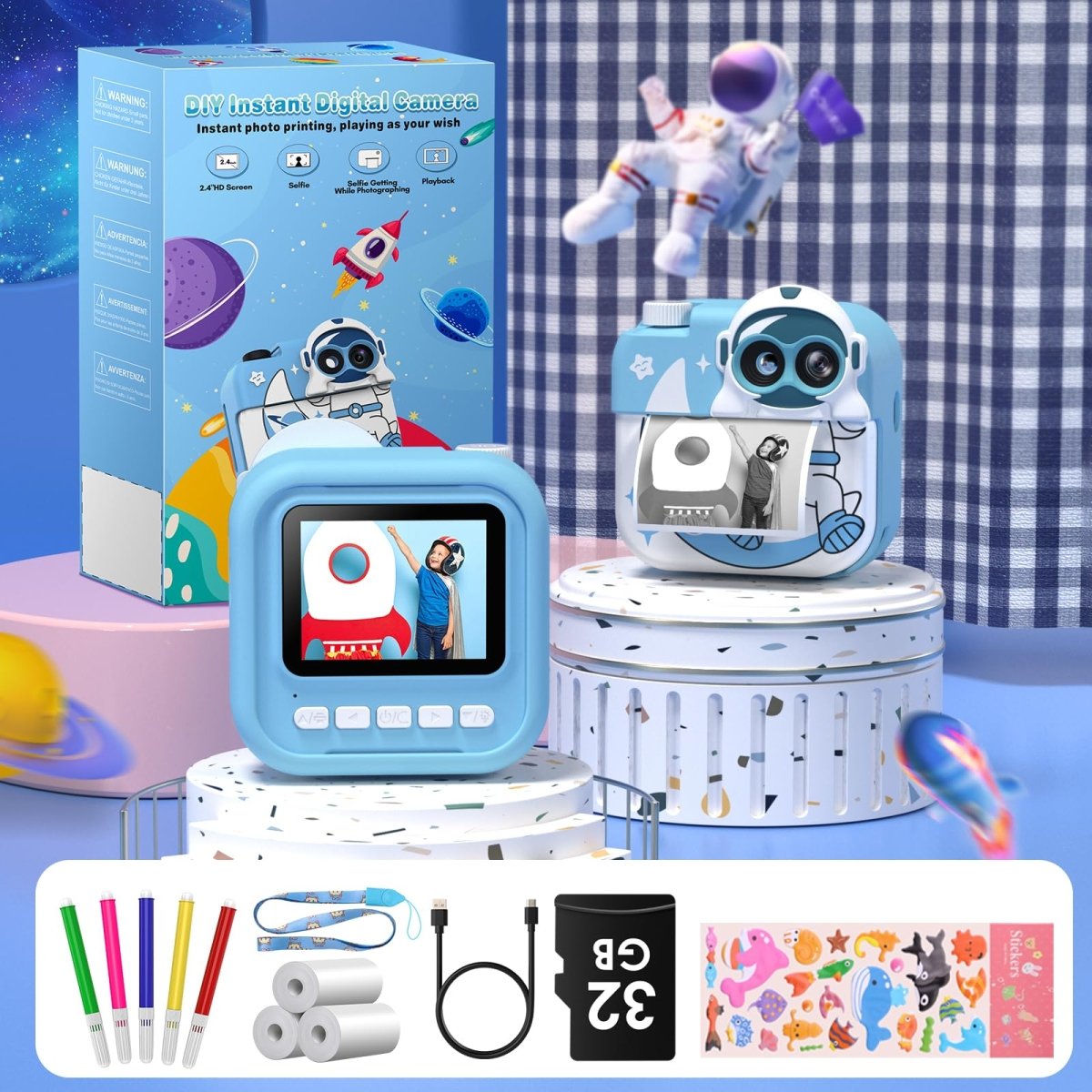 Instant Kids Camera with 2.4” Screen, 1080P, 32GB & Printing Paper - Babies Mall
