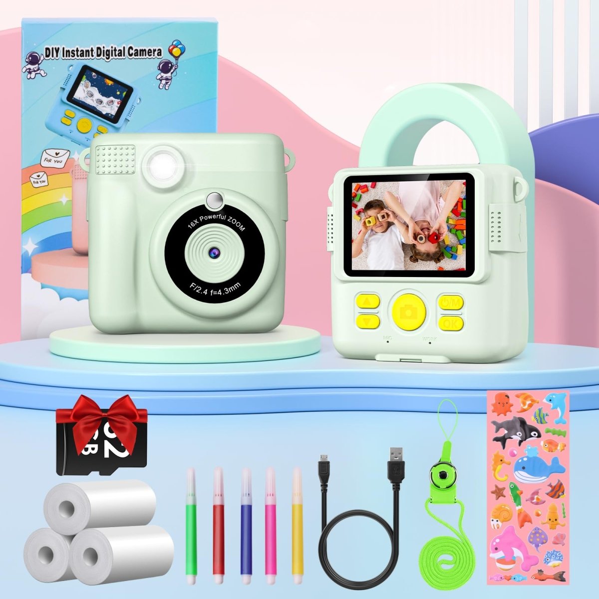 Instant Kids Camera with 2.4” Screen, 1080P, 32GB & Printing Paper - Babies Mall