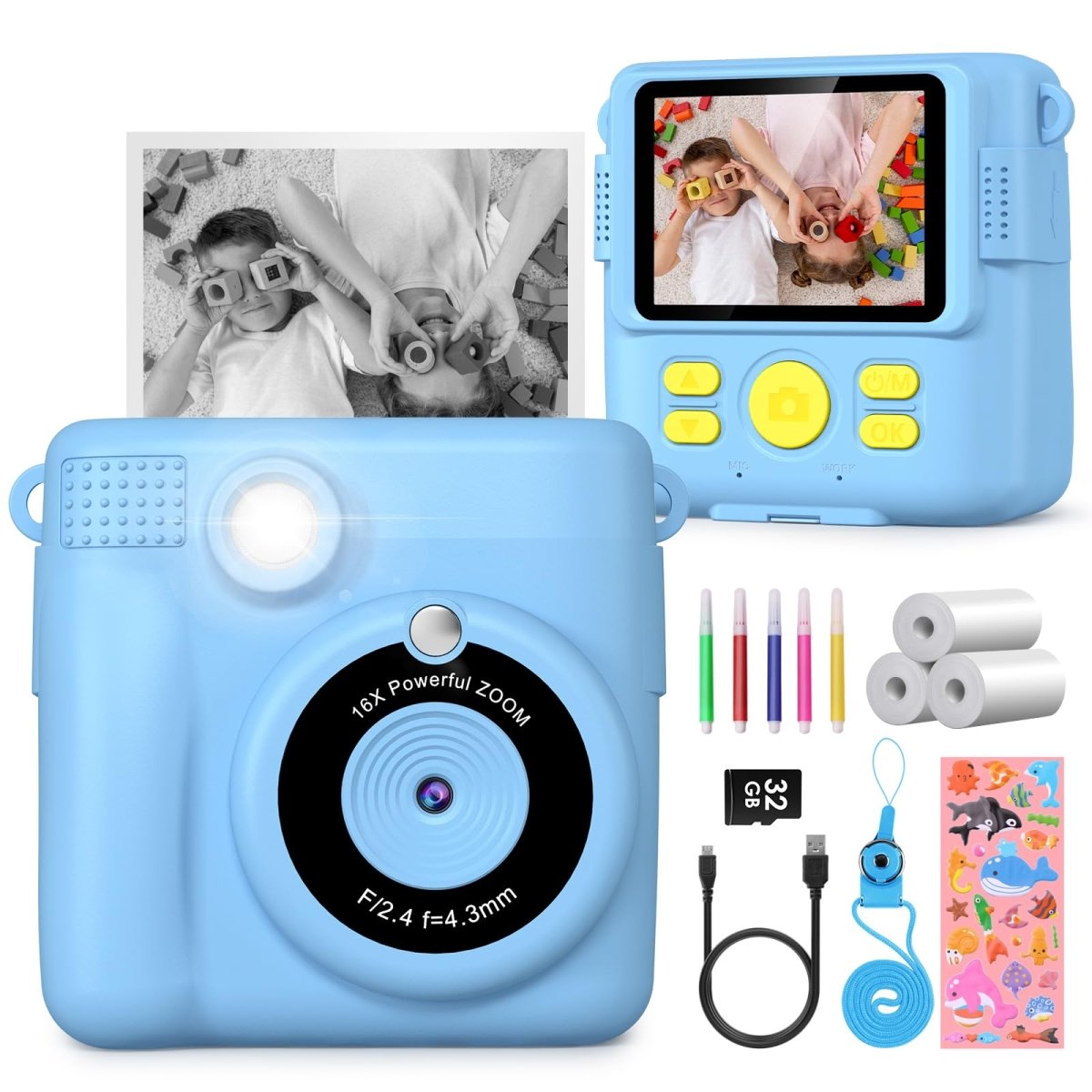Instant Kids Camera with 2.4” Screen, 1080P, 32GB & Printing Paper - Babies Mall