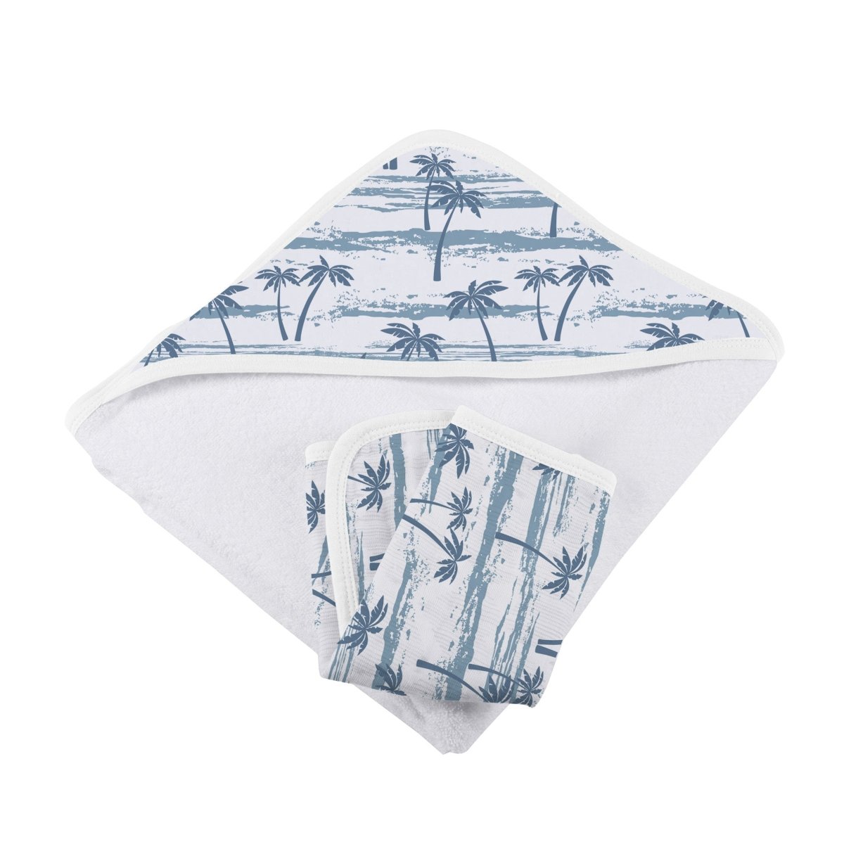 Ocean Palm Trees Bamboo Hooded Towel and Washcloth Set - Babies Mall