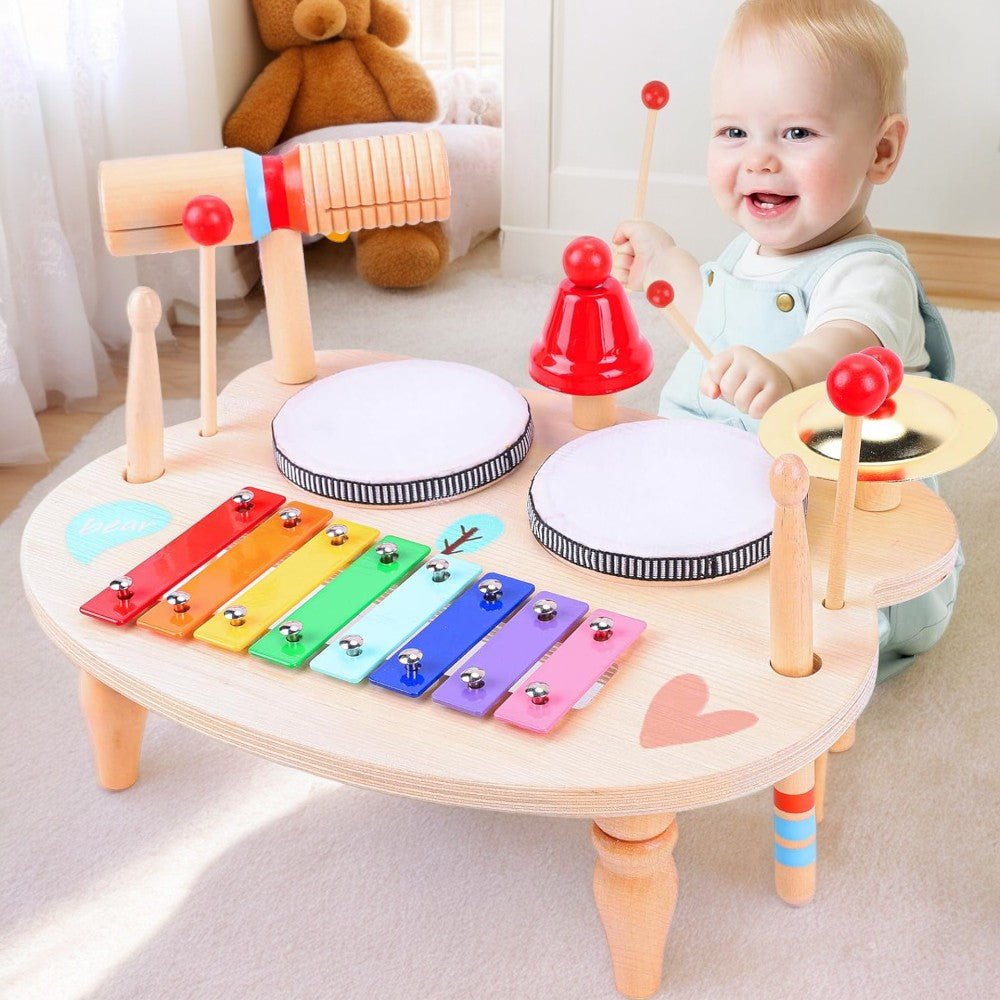 Toddler Drum & Xylophone Set 10 - in - 1 Wooden Percussion Kit for Kids - Babies Mall