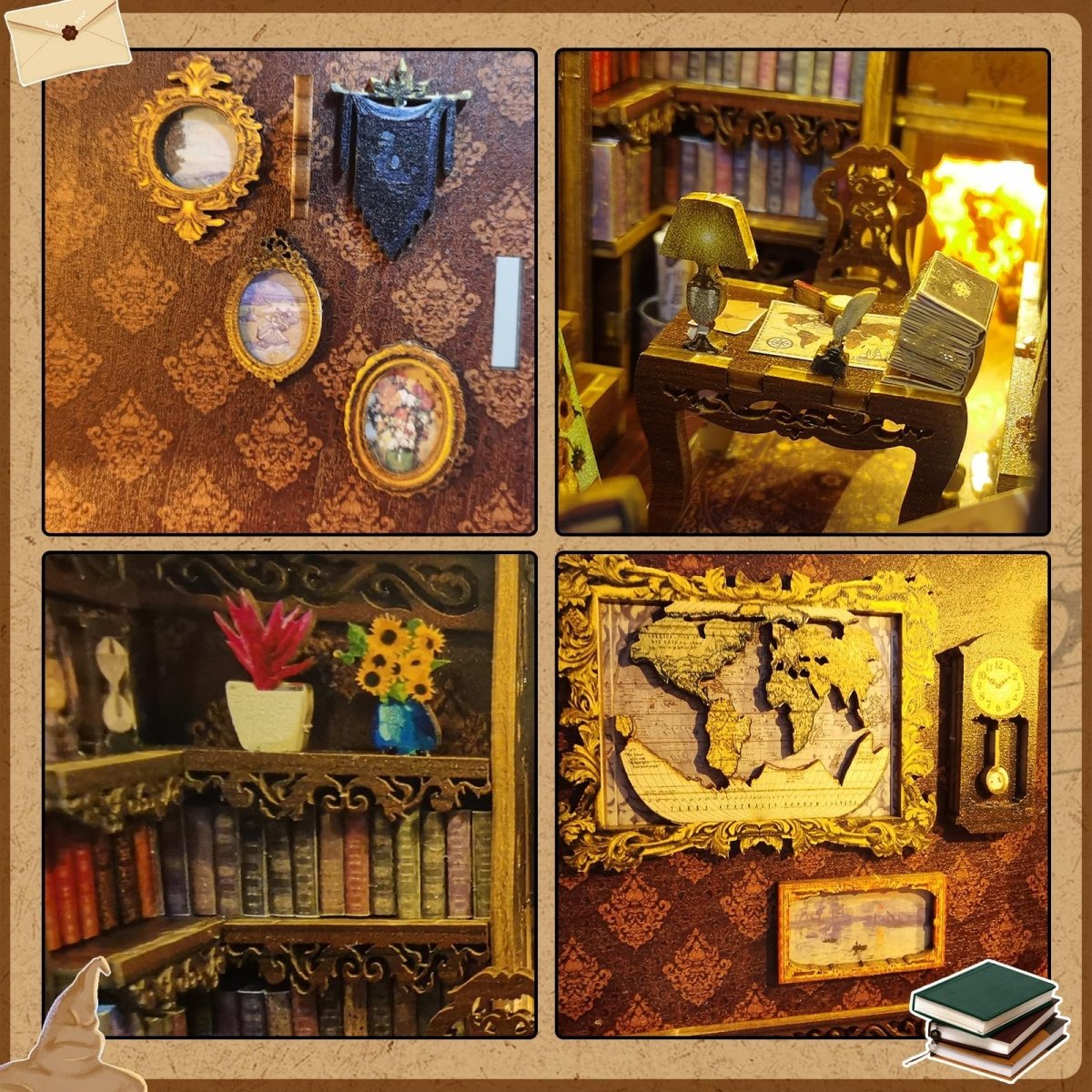 Book Nook Miniature Library Kit with Sensor Light, DIY for Bookshelf - Babies Mall