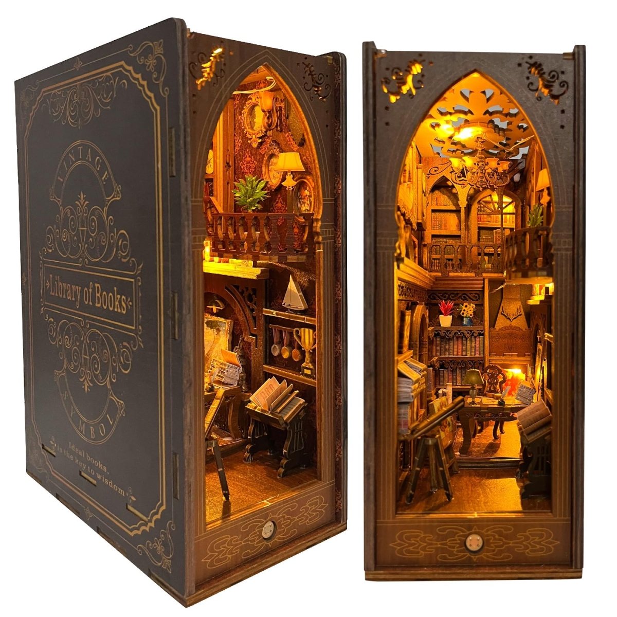Book Nook Miniature Library Kit with Sensor Light, DIY for Bookshelf - Babies Mall