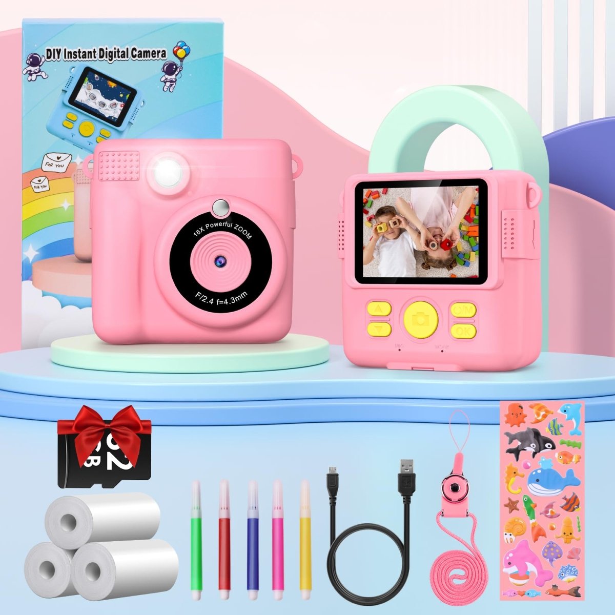 Instant Kids Camera with 2.4” Screen, 1080P, 32GB & Printing Paper - Babies Mall