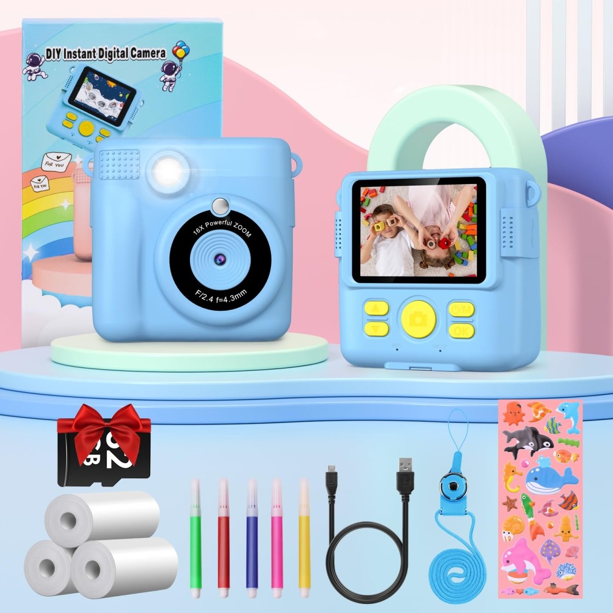 Instant Kids Camera with 2.4” Screen, 1080P, 32GB & Printing Paper - Babies Mall