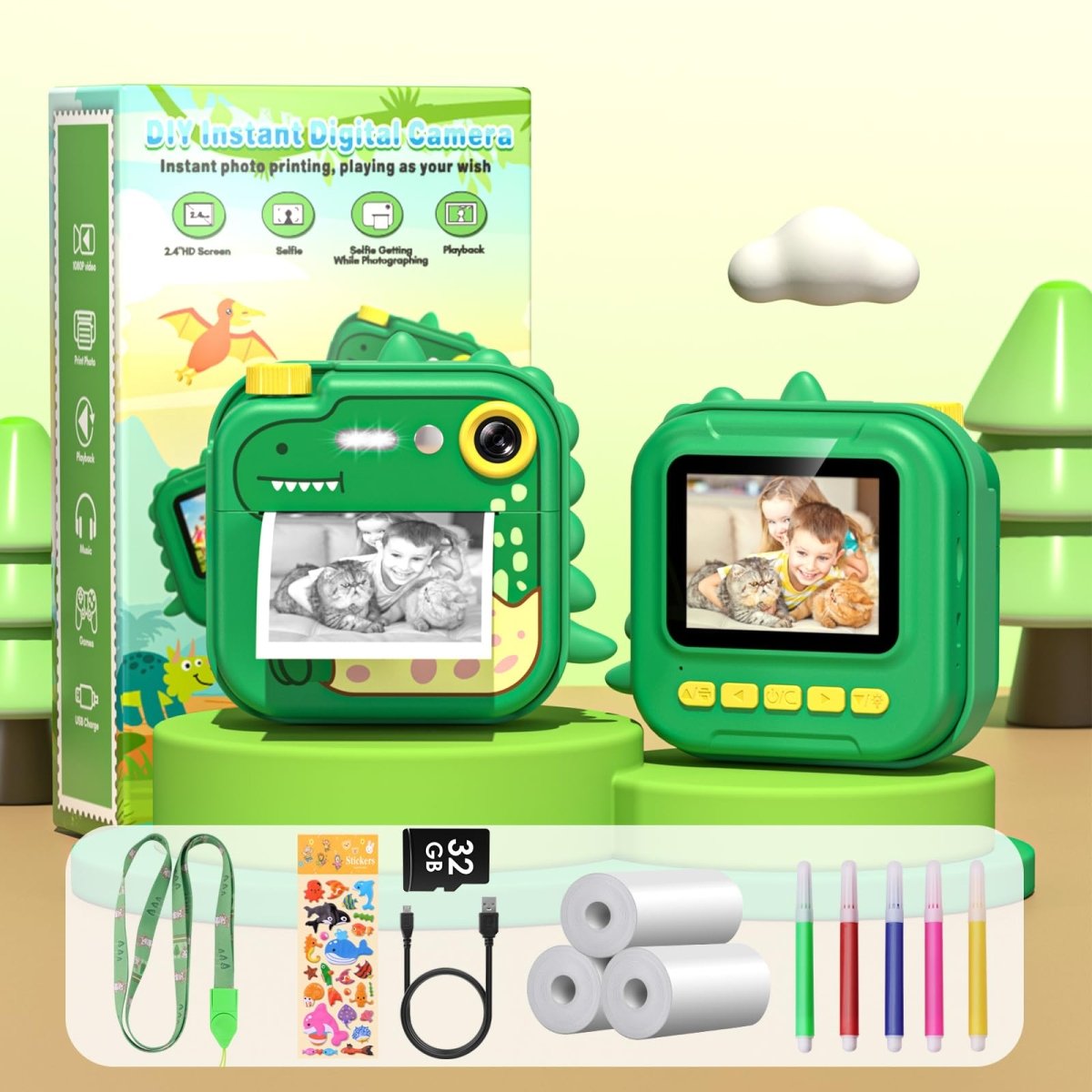 Instant Kids Camera with 2.4” Screen, 1080P, 32GB & Printing Paper - Babies Mall