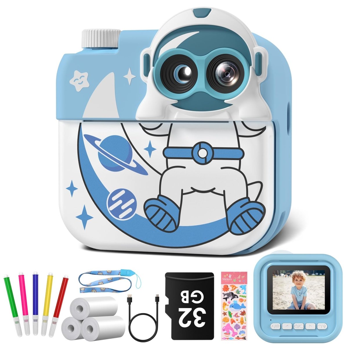 Instant Kids Camera with 2.4” Screen, 1080P, 32GB & Printing Paper - Babies Mall