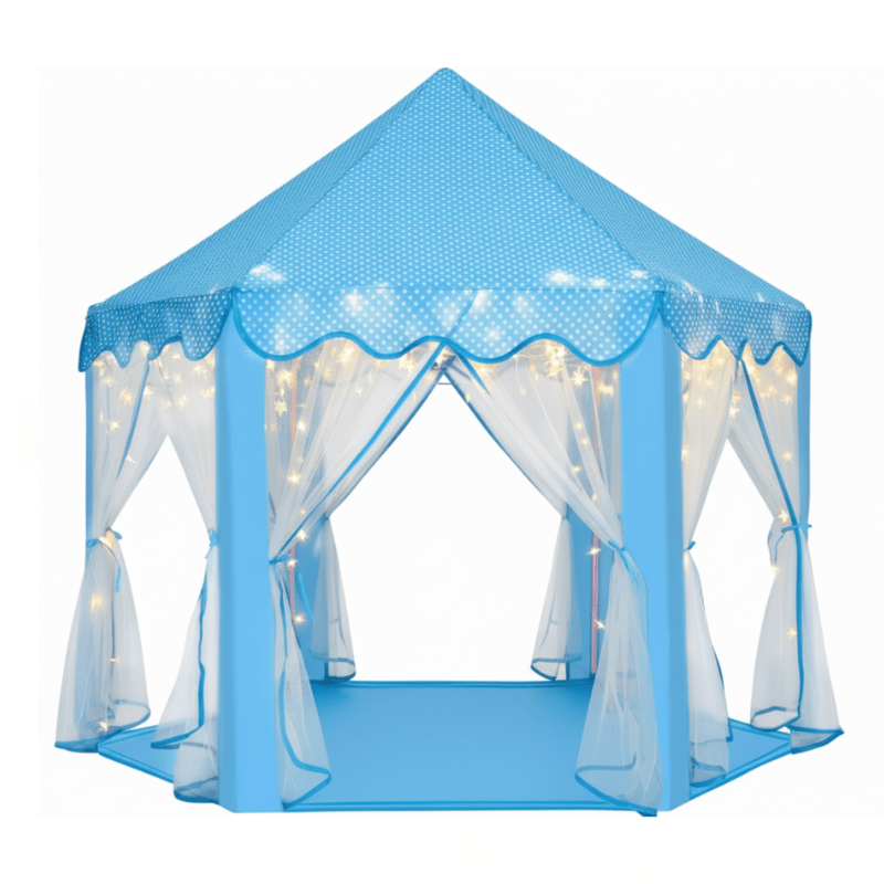 Kids Castle Play Tent with Mesh Curtains and Star String Lights - Babies Mall