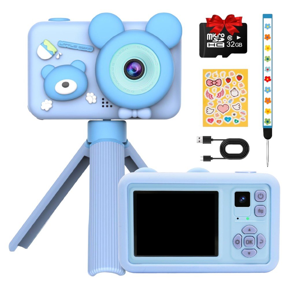 Kids Digital Camera 1080P with IPS Screen, Dual Lens, Waterproof, 32GB - Babies Mall
