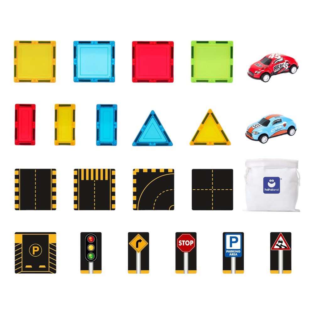 Magnetic Train & Road Tiles, Dual - Sided Expansion Pack Set for Kids - Babies Mall