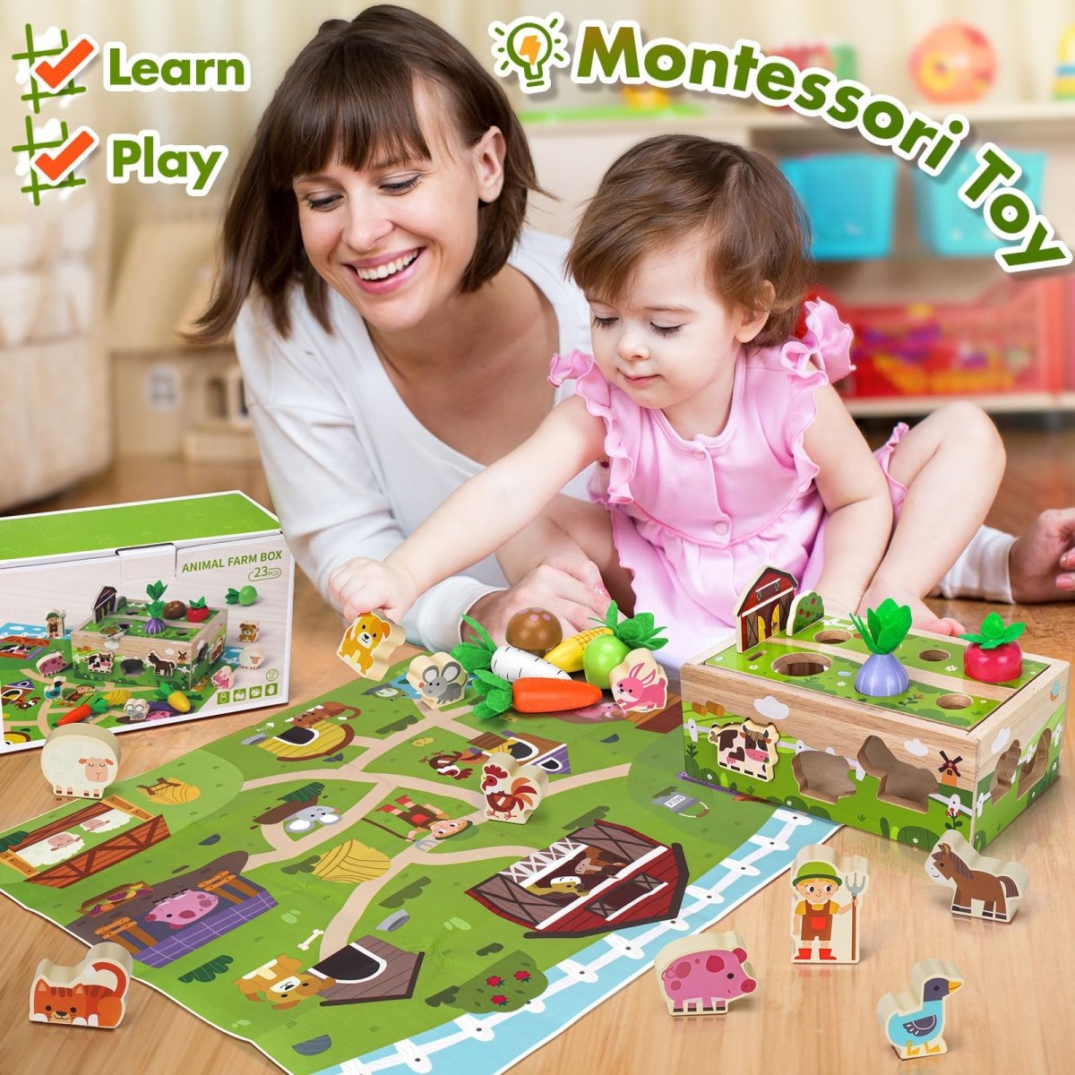 Montessori Carrot Toy with Animals, Storage, Shapes & Sorting - Babies Mall