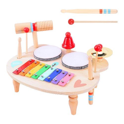 Toddler Drum & Xylophone Set 10 - in - 1 Wooden Percussion Kit for Kids - Babies Mall