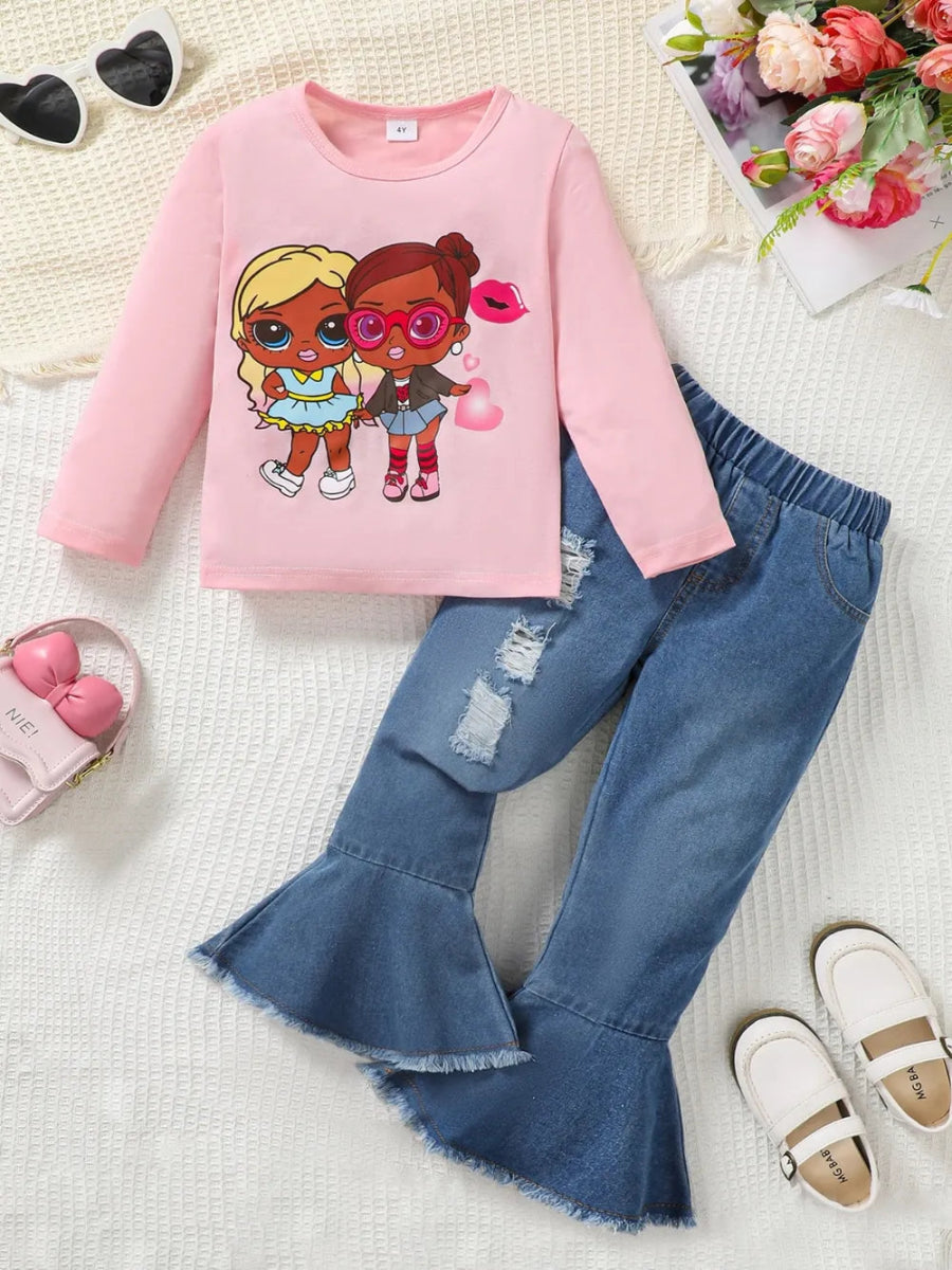 Two - Piece Kids Outfit Distressed Raw Hem Set – 4Y to 7Y - Babies Mall